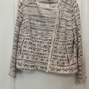 Cato Cream and Gray Patterned Zip Jacket